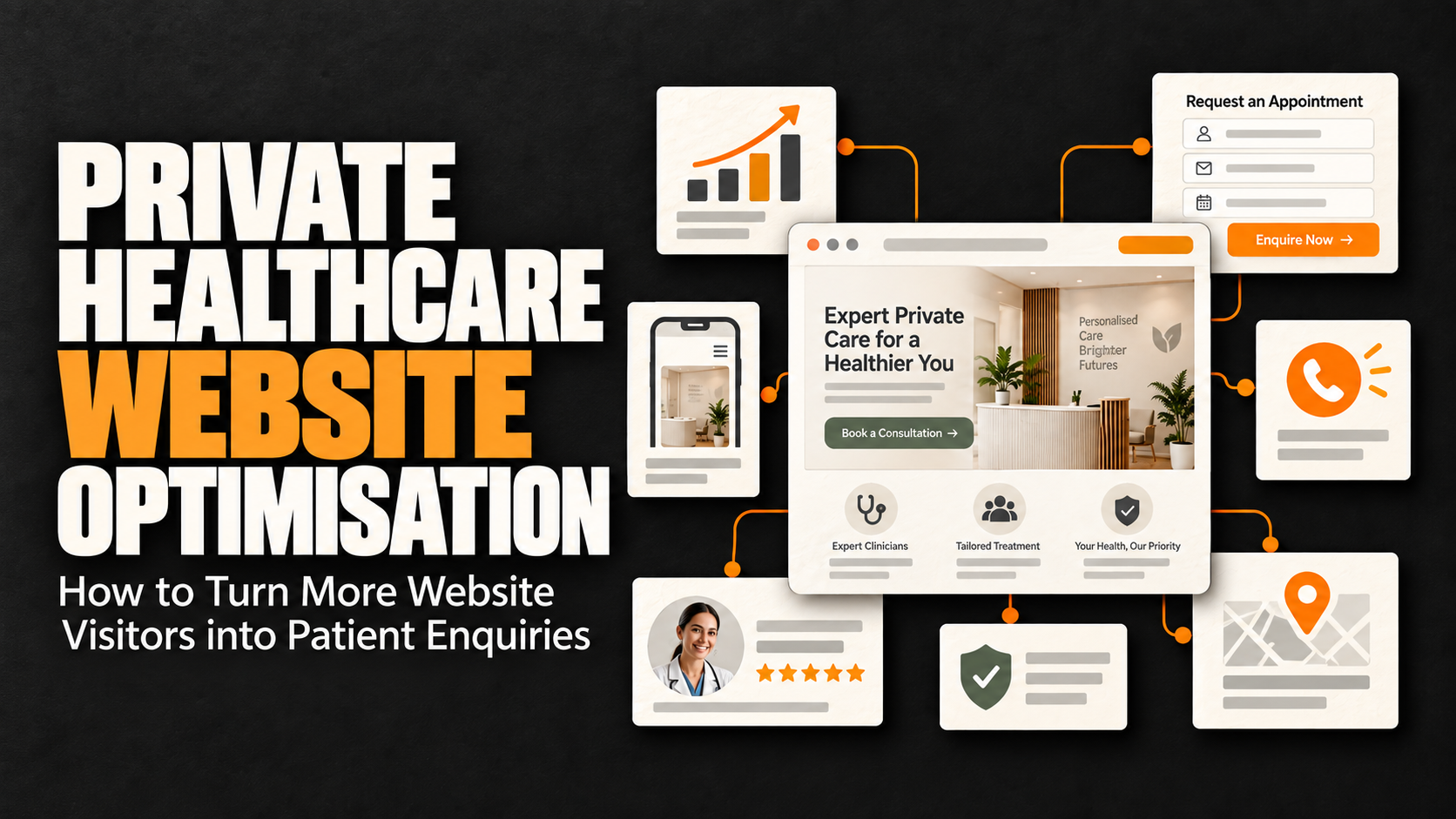 Private healthcare website optimisation showing a clinic website designed to turn visitors into patient enquiries.